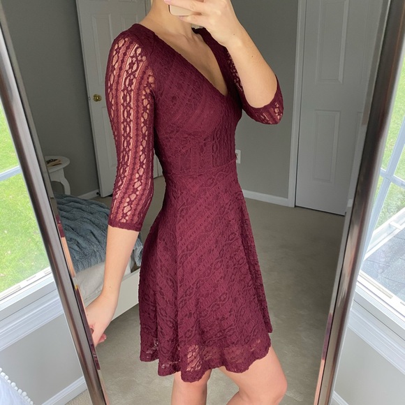 Lulus Dresses & Skirts - Lush Red Lace Dress with long lace sleeves